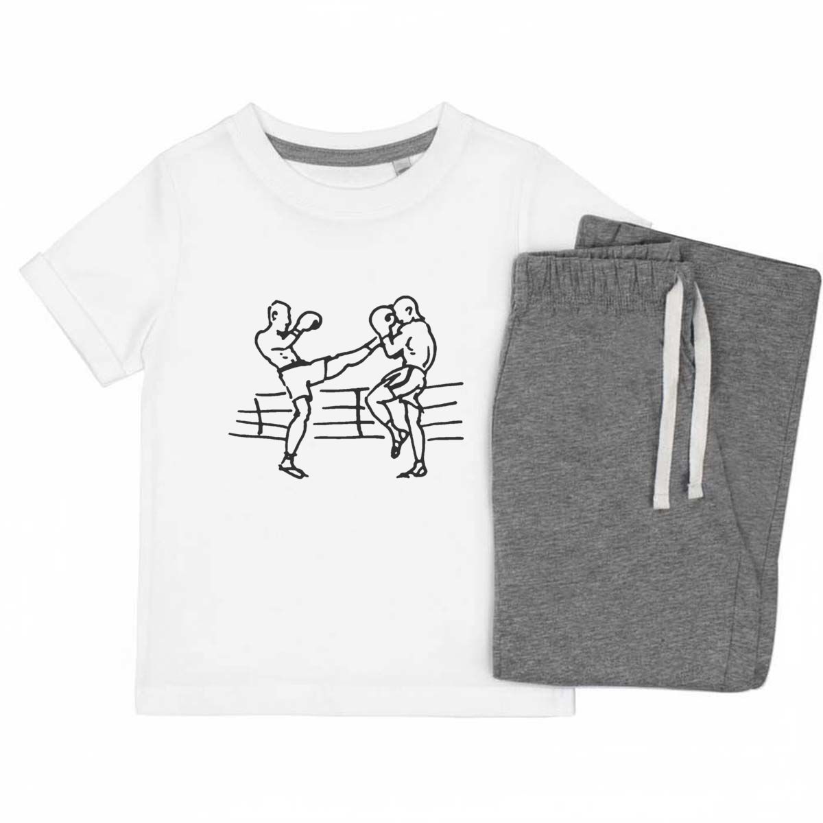 'Kick Boxing' Kids Cotton Pyjama Set – Comfortable Children's Nightwear, Sleepwear and Loungewear -  Unisex for Boys and Girls - Grey, 5-6 Years (KP00113187)
