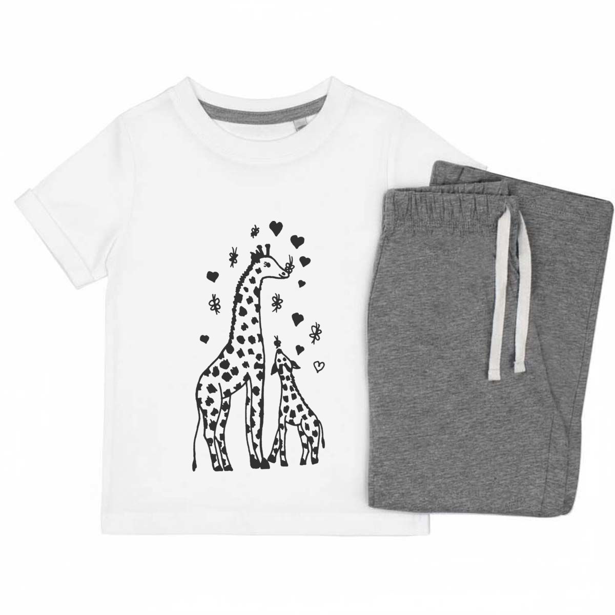 'Giraffe Mother & Calf' Kids Cotton Pyjama Set – Comfortable Children's Nightwear, Sleepwear and Loungewear -  Unisex for Boys and Girls - Grey, 5-6 Years (KP00116821)