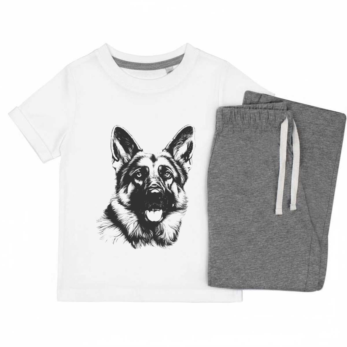 'German Shepherd dog' Kids Cotton Pyjama Set – Comfortable Children's Nightwear, Sleepwear and Loungewear -  Unisex for Boys and Girls - Grey, 5-6 Years (KP00125547)