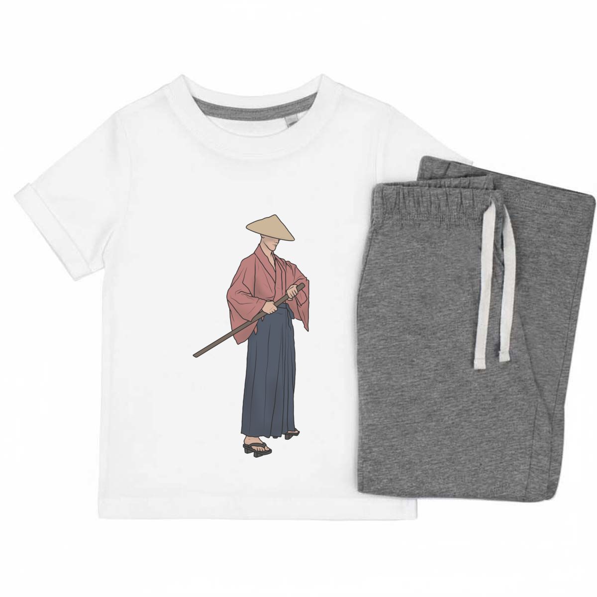 'Japanese Samurai' Kids Cotton Pyjama Set – Comfortable Children's Nightwear, Sleepwear and Loungewear -  Unisex for Boys and Girls - Grey, 5-6 Years (KP00126712)