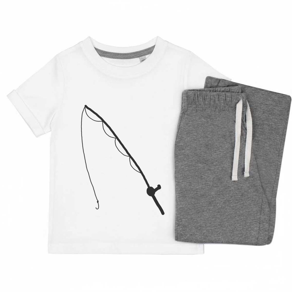 'Fishing rod' Kids Cotton Pyjama Set – Comfortable Children's Nightwear, Sleepwear and Loungewear -  Unisex for Boys and Girls - Grey, 5-6 Years (KP00129277)