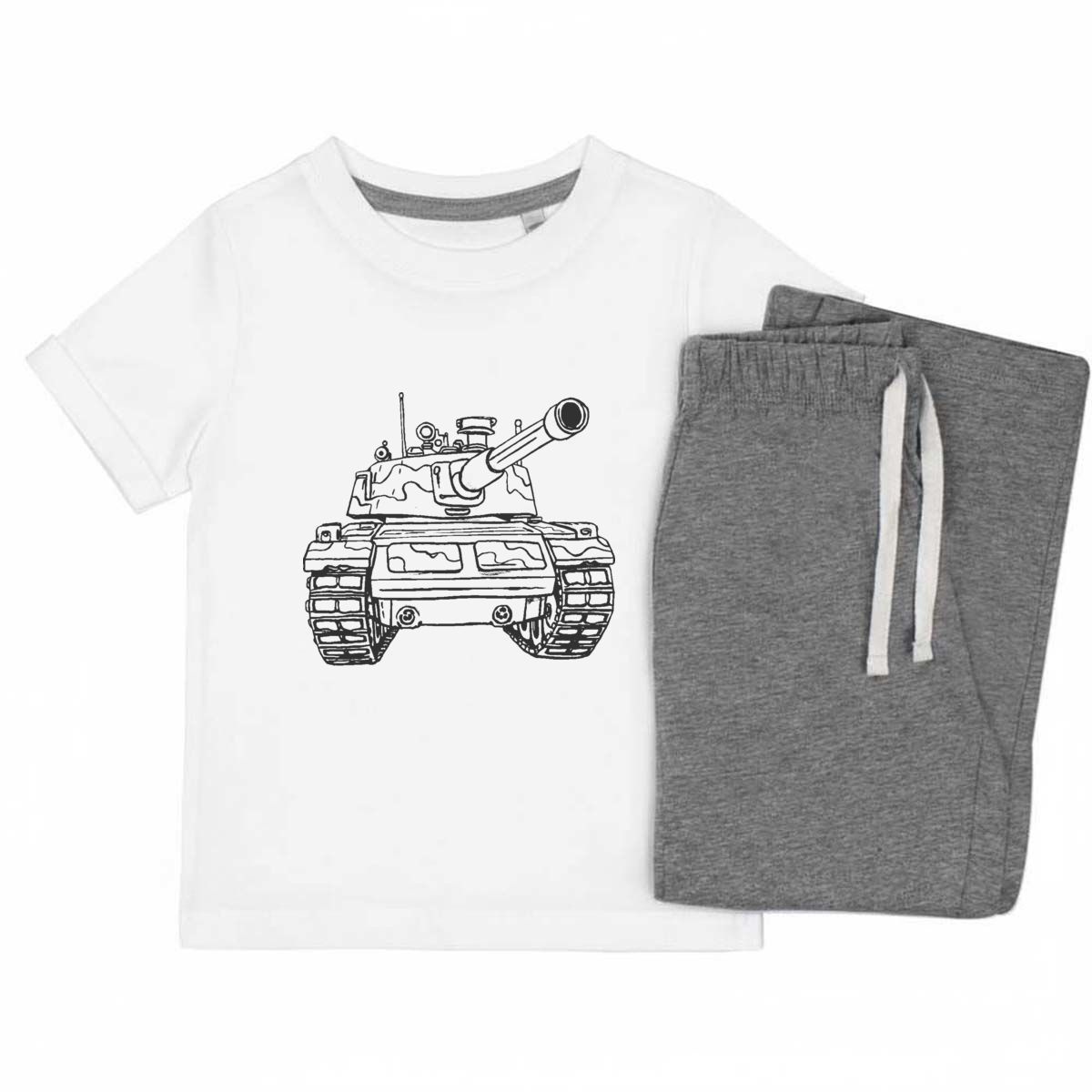 'Army Tank' Kids Cotton Pyjama Set – Comfortable Children's Nightwear, Sleepwear and Loungewear -  Unisex for Boys and Girls - Grey, 5-6 Years (KP00138553)