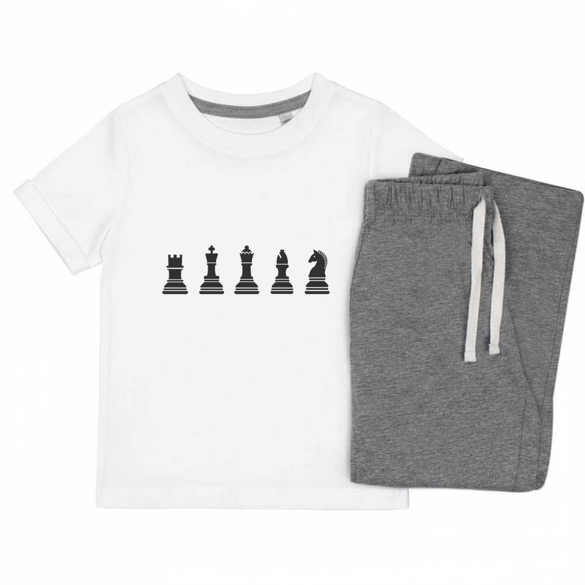 'Chess Pieces' Kids Cotton Pyjama Set – Comfortable Children's Nightwear, Sleepwear and Loungewear -  Unisex for Boys and Girls - Grey, 5-6 Years (KP00150694)