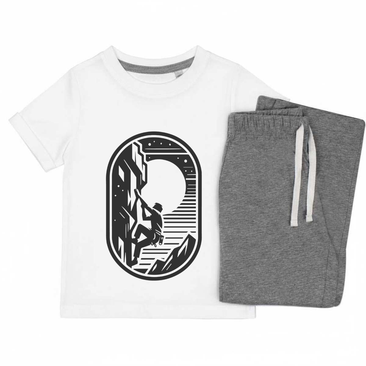 'Cliff Rock Climbing' Kids Cotton Pyjama Set – Comfortable Children's Nightwear, Sleepwear and Loungewear -  Unisex for Boys and Girls - Grey, 5-6 Years (KP00154006)