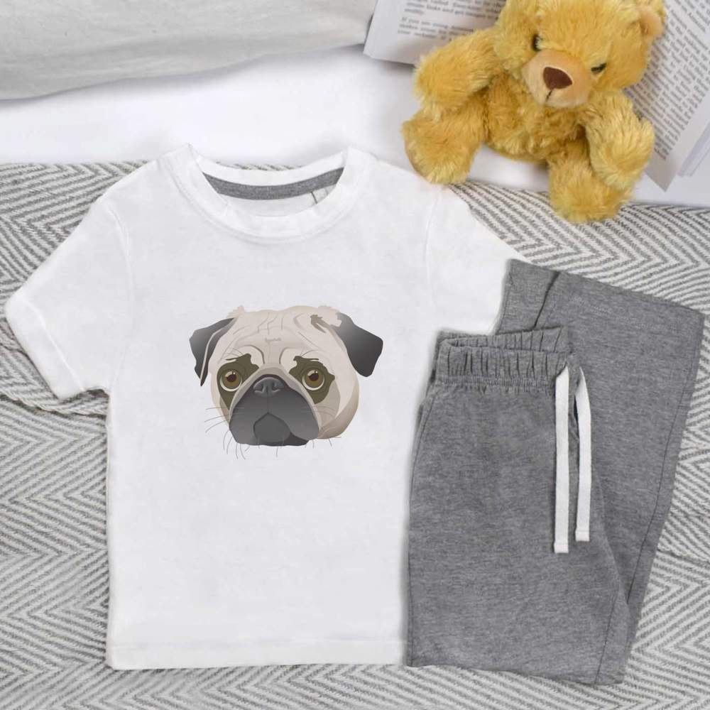 'Pug Face' Kids Nightwear / Pyjama Set (KP022045) - Picture 6 of 10