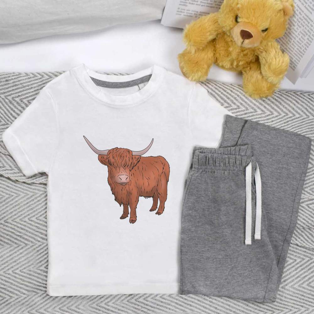 'Highland Cow' Kids Nightwear / Pyjama Set (KP034679) - Picture 6 of 10