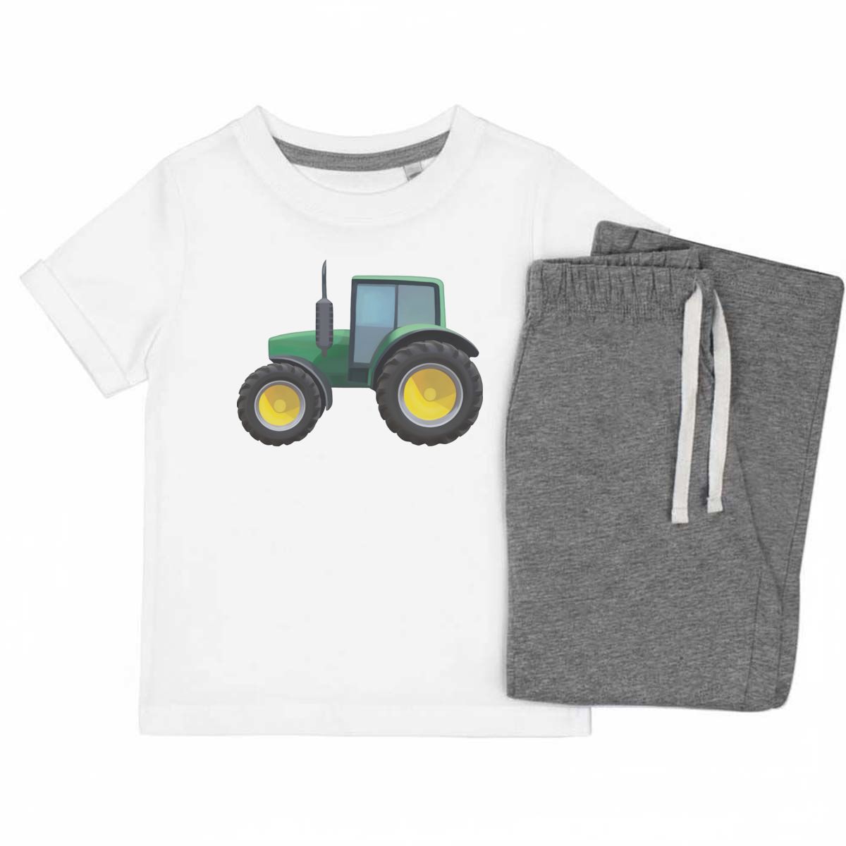 'Tractor' Kids Cotton Pyjama Set – Comfortable Children's Nightwear, Sleepwear and Loungewear - Powerful Farming Machinery Field Vehicle - Unisex for Boys and Girls - Grey, 7-8 Yea