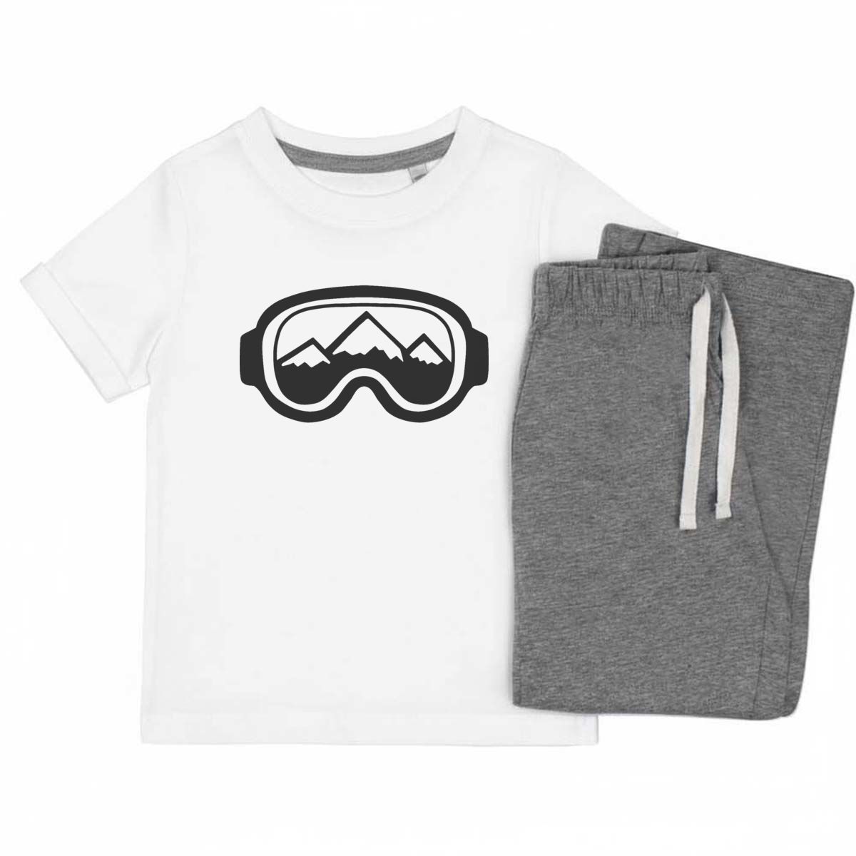 'Ski Goggles' Kids Cotton Pyjama Set – Comfortable Children's Nightwear, Sleepwear and Loungewear -  Unisex for Boys and Girls - Grey, 7-8 Years (KP00014771)