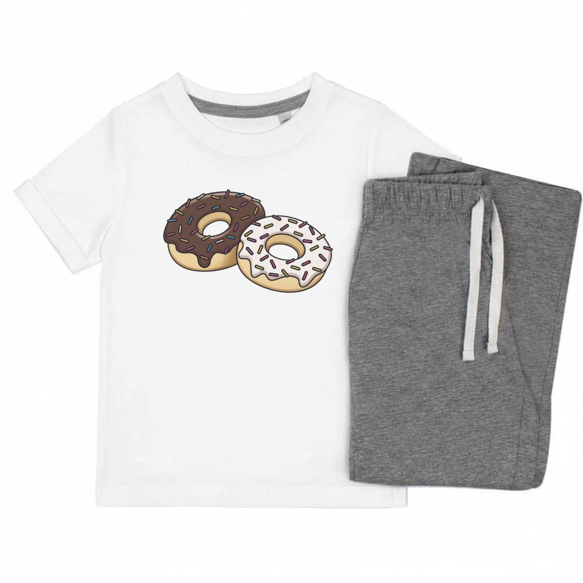 'Doughnuts' Kids Cotton Pyjama Set – Comfortable Children's Nightwear, Sleepwear and Loungewear -  Unisex for Boys and Girls - Grey, 7-8 Years (KP00016227)