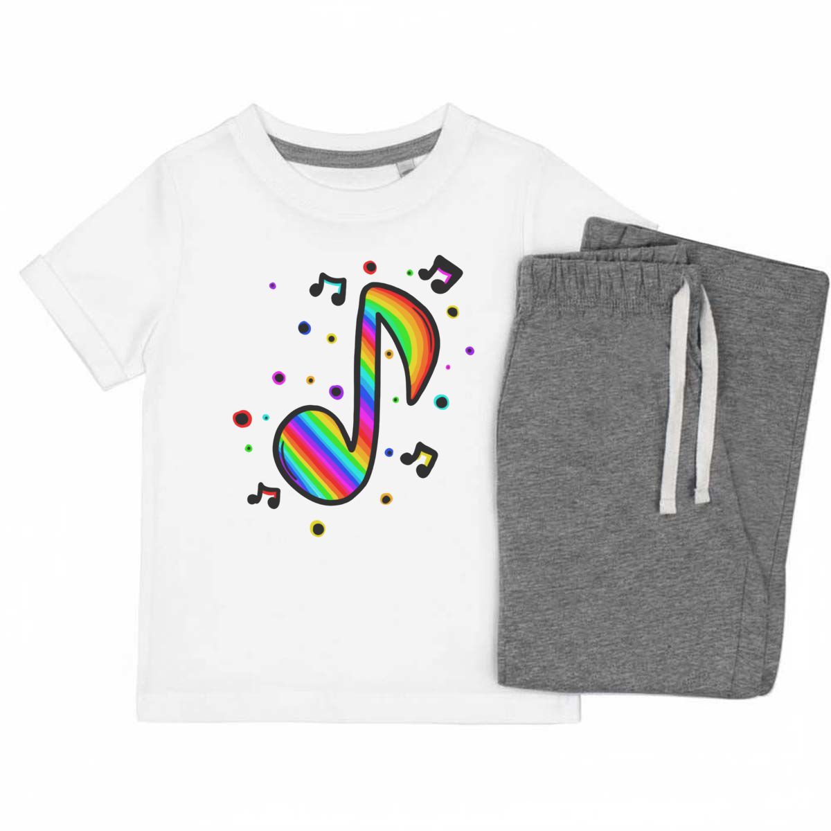 'Rainbow Music Notes' Kids Cotton Pyjama Set - Grey, 7-8 Years - Children's Nightwear / Sleepwear for Boys and Girls (KP00070507)