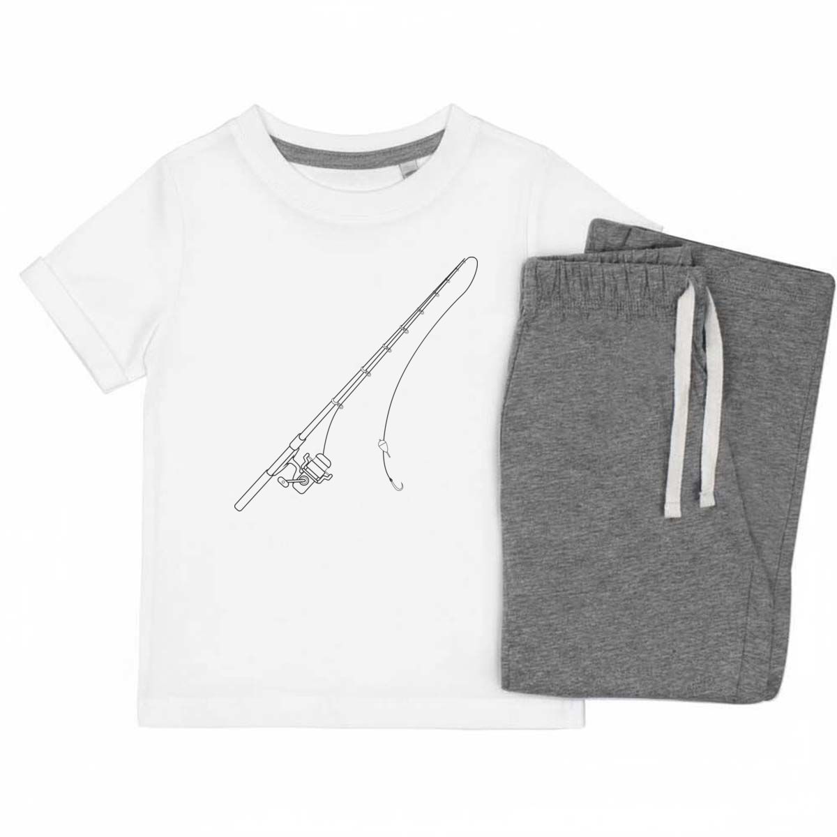 'Fishing Rod' Kids Cotton Pyjama Set – Comfortable Children's Nightwear, Sleepwear and Loungewear -  Unisex for Boys and Girls - Grey, 7-8 Years (KP00132103)