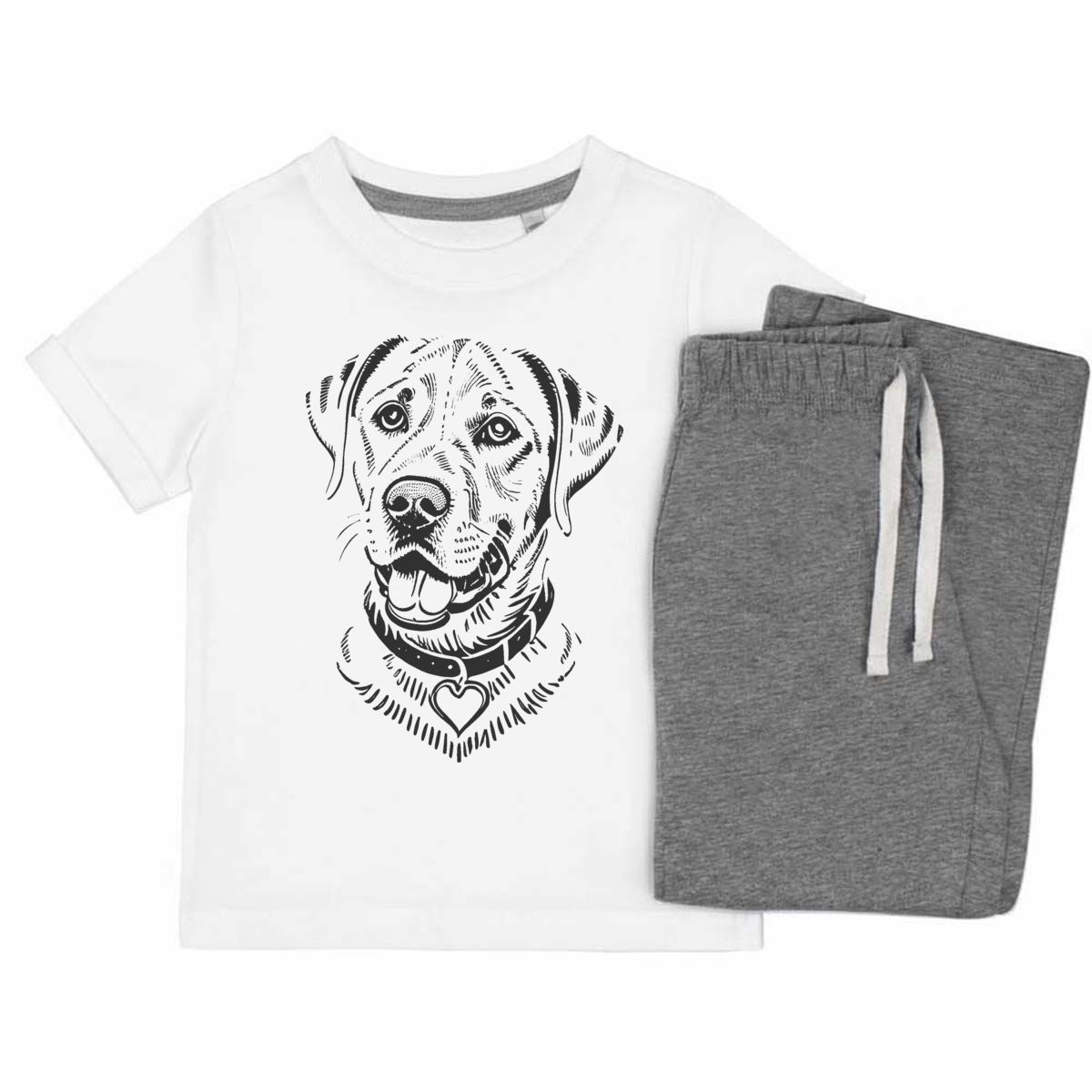 'Labrador Retriever Dog' Kids Cotton Pyjama Set – Comfortable Children's Nightwear, Sleepwear and Loungewear -  Unisex for Boys and Girls - Grey, 7-8 Years (KP00141863)