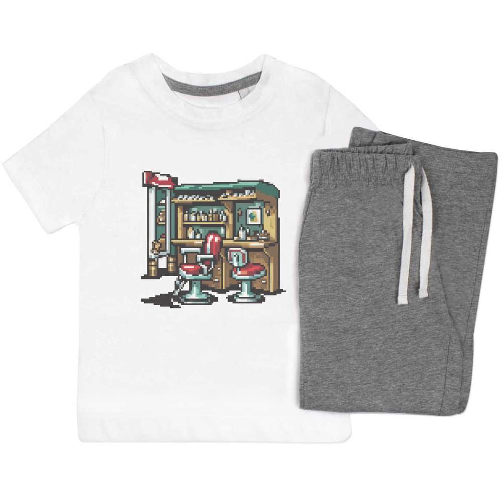 'Barber Shop Decor Pixel Art' Kids Nightwear / Pyjama Set (KP045229) - Picture 7 of 10