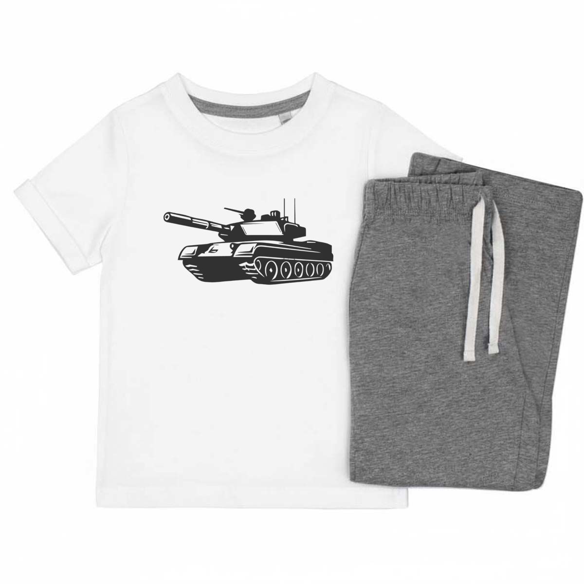 'Army War Tank' Kids Cotton Pyjama Set – Comfortable Children's Nightwear, Sleepwear and Loungewear -  Unisex for Boys and Girls - Grey, 7-8 Years (KP00153767)