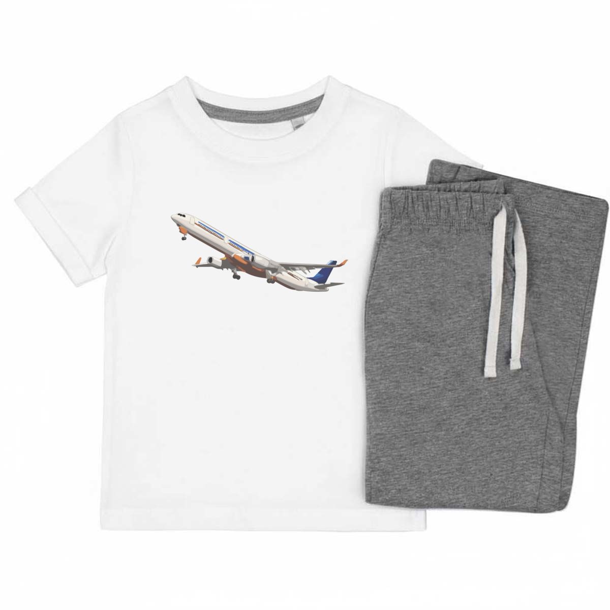 'Airplane Taking Off' Kids Cotton Pyjama Set – Comfortable Children's Nightwear, Sleepwear and Loungewear -  Unisex for Boys and Girls - Grey, 7-8 Years (KP00155291)