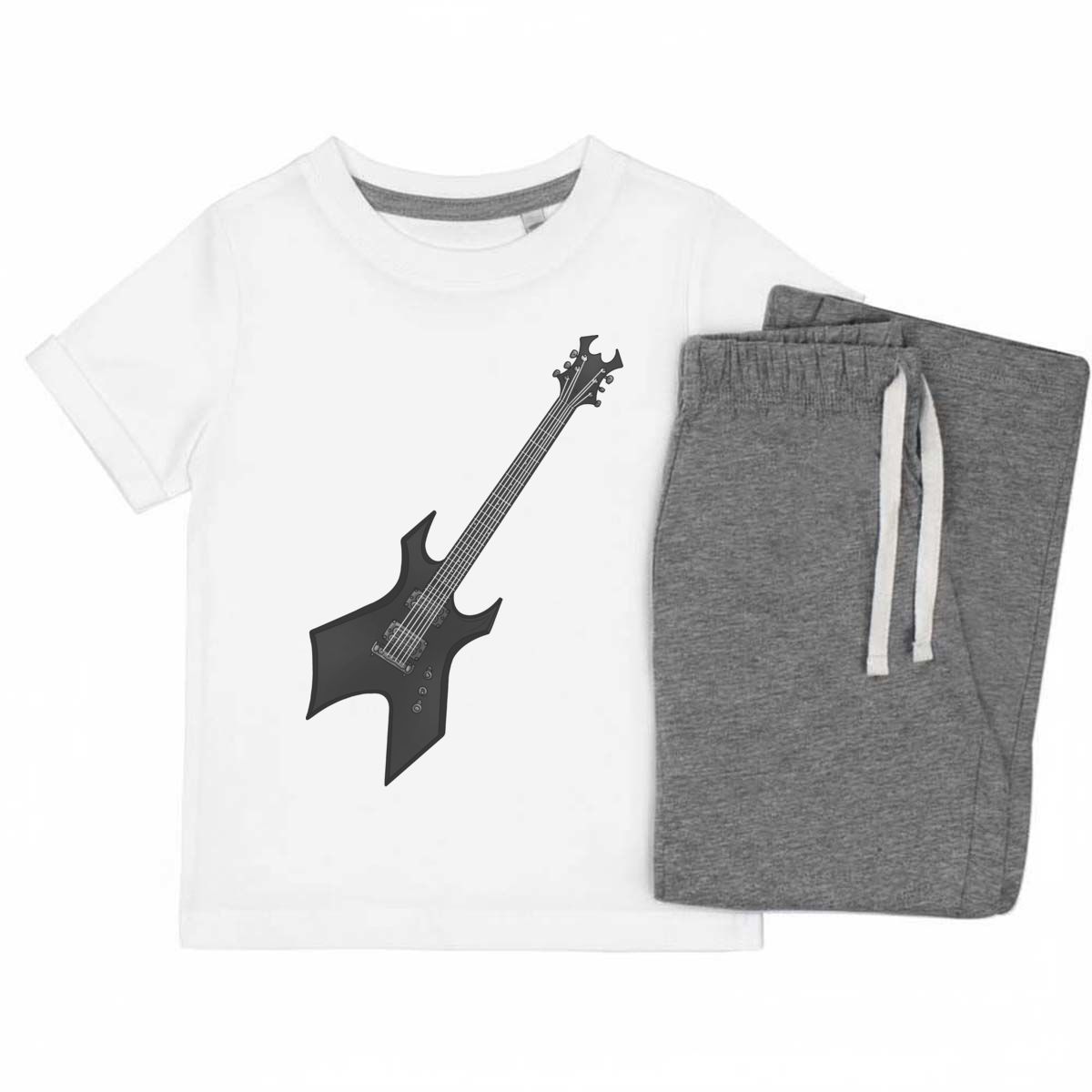 'Heavy Metal Guitar' Kids Cotton Pyjama Set - Grey, 7-8 Years - Children's Nightwear / Sleepwear for Boys and Girls (KP00188715)