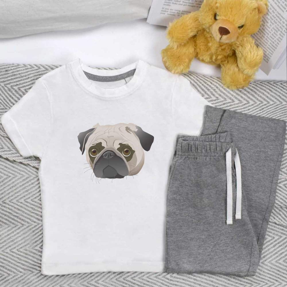 'Pug Face' Kids Nightwear / Pyjama Set (KP022045) - Picture 8 of 10