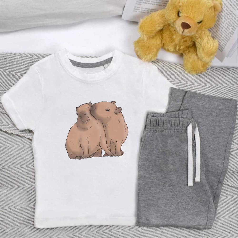 'Kissing Capybara' Kids Nightwear / Pyjama Set (KP038714) - Picture 8 of 10