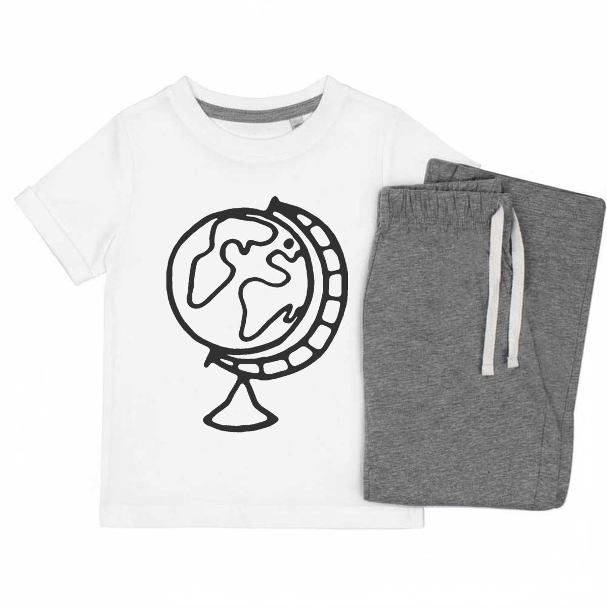 'World Globe' Kids Cotton Pyjama Set – Comfortable Children's Nightwear, Sleepwear and Loungewear -  Unisex for Boys and Girls - Grey, 9-10 Years (KP00003068)