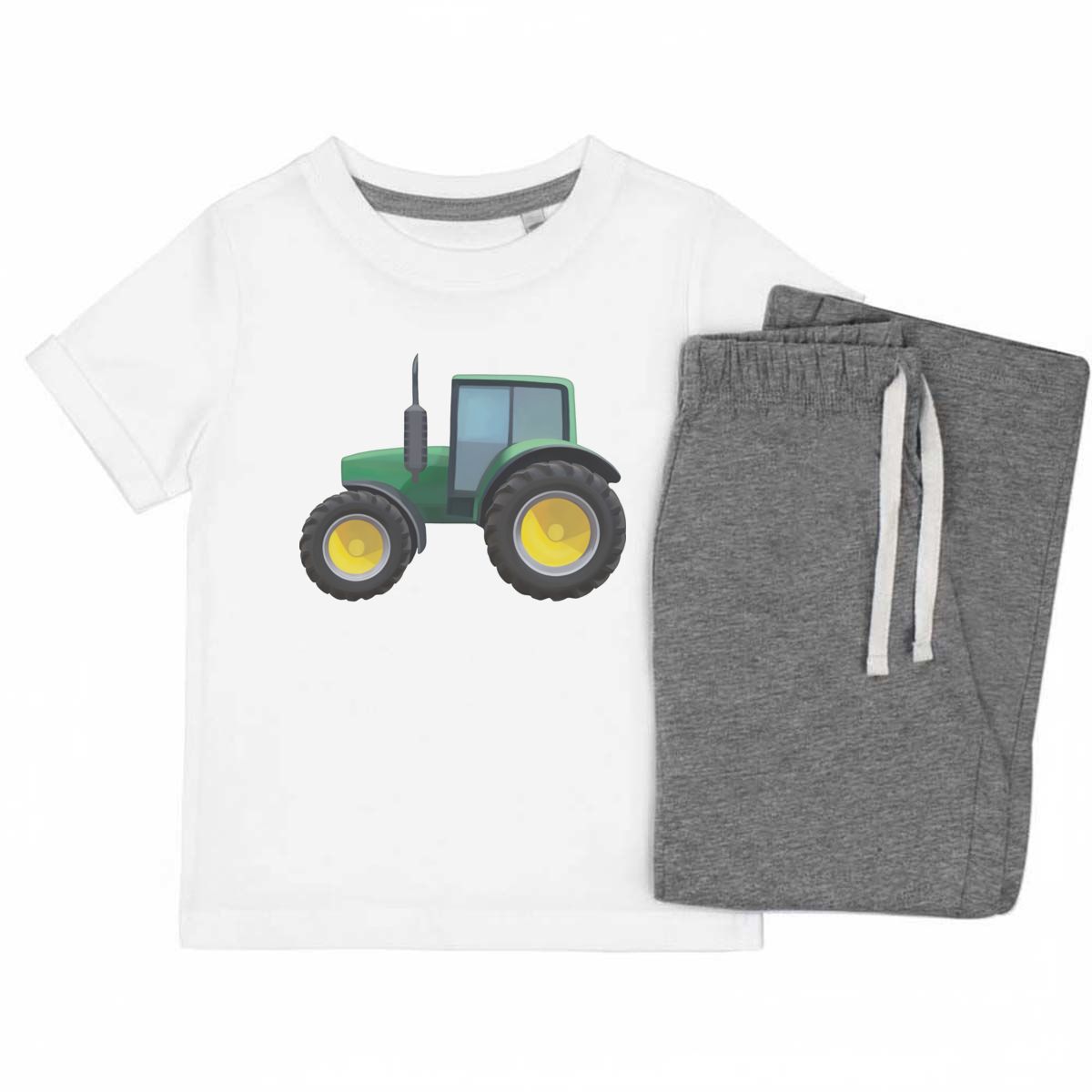 'Tractor' Kids Cotton Pyjama Set – Comfortable Children's Nightwear, Sleepwear and Loungewear - Powerful Farming Machinery Field Vehicle - Unisex for Boys and Girls - Grey, 9-10 Ye