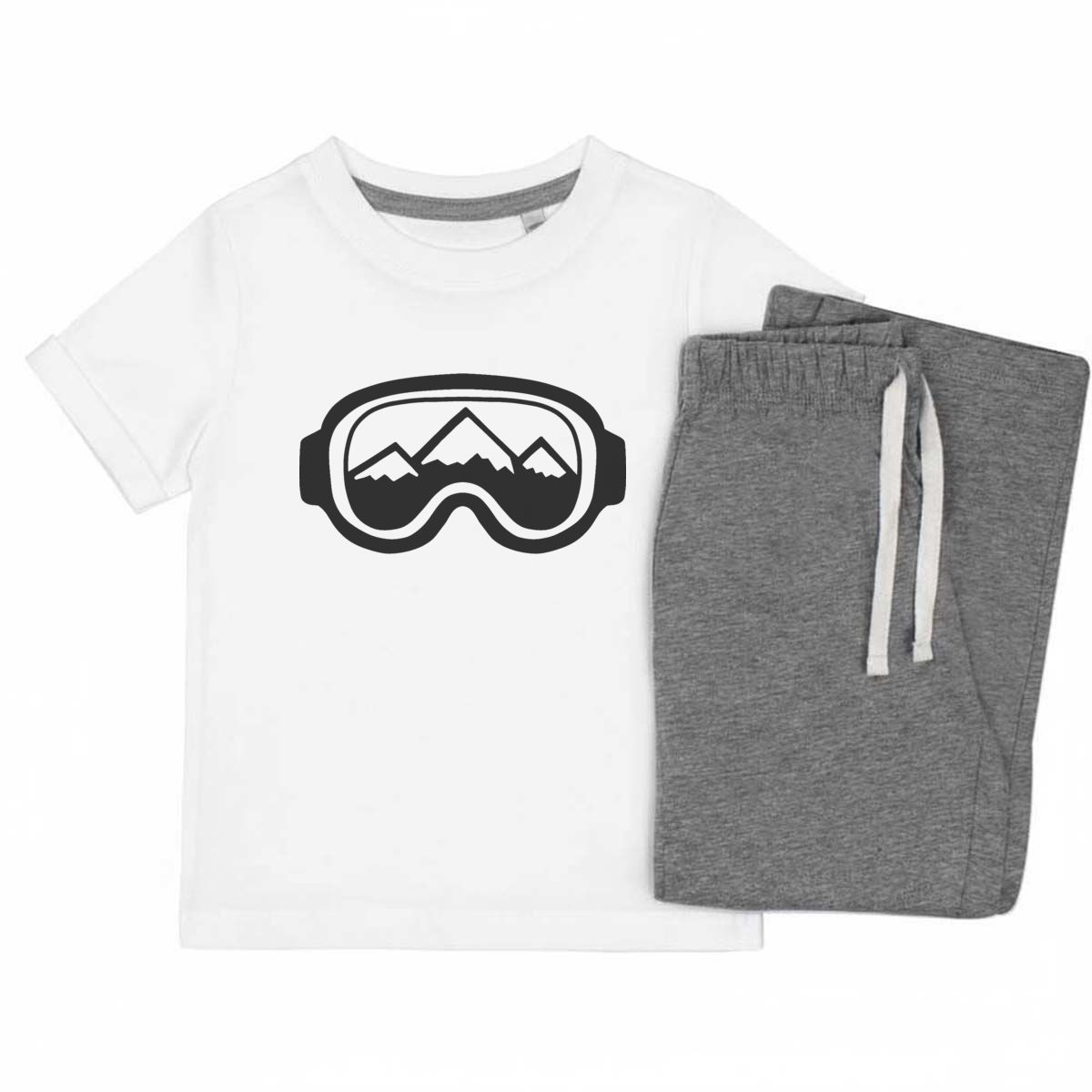 'Ski Goggles' Kids Cotton Pyjama Set – Comfortable Children's Nightwear, Sleepwear and Loungewear -  Unisex for Boys and Girls - Grey, 9-10 Years (KP00014772)