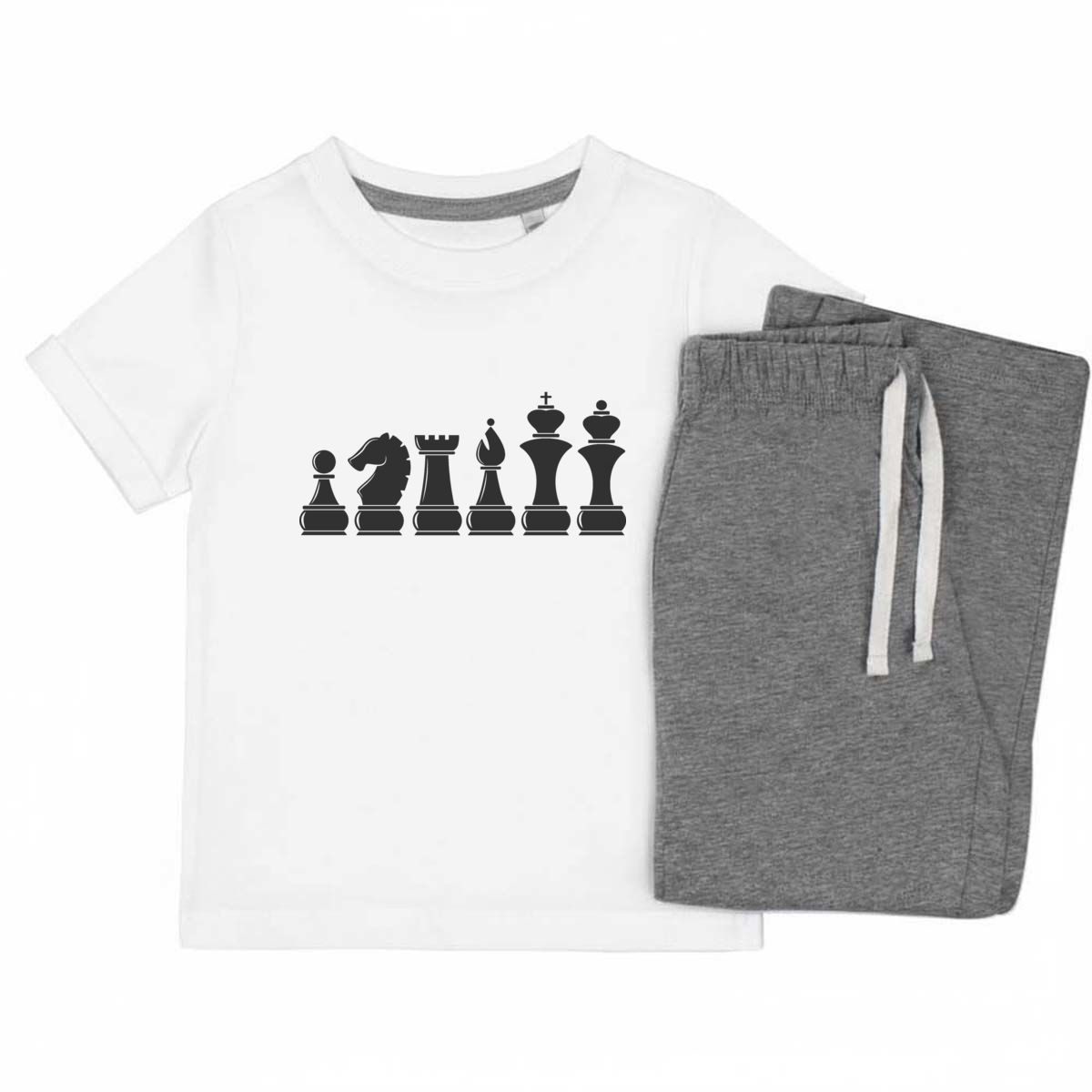 'Chess Pieces' Kids Cotton Pyjama Set – Comfortable Children's Nightwear, Sleepwear and Loungewear -  Unisex for Boys and Girls - Grey, 9-10 Years (KP00015612)