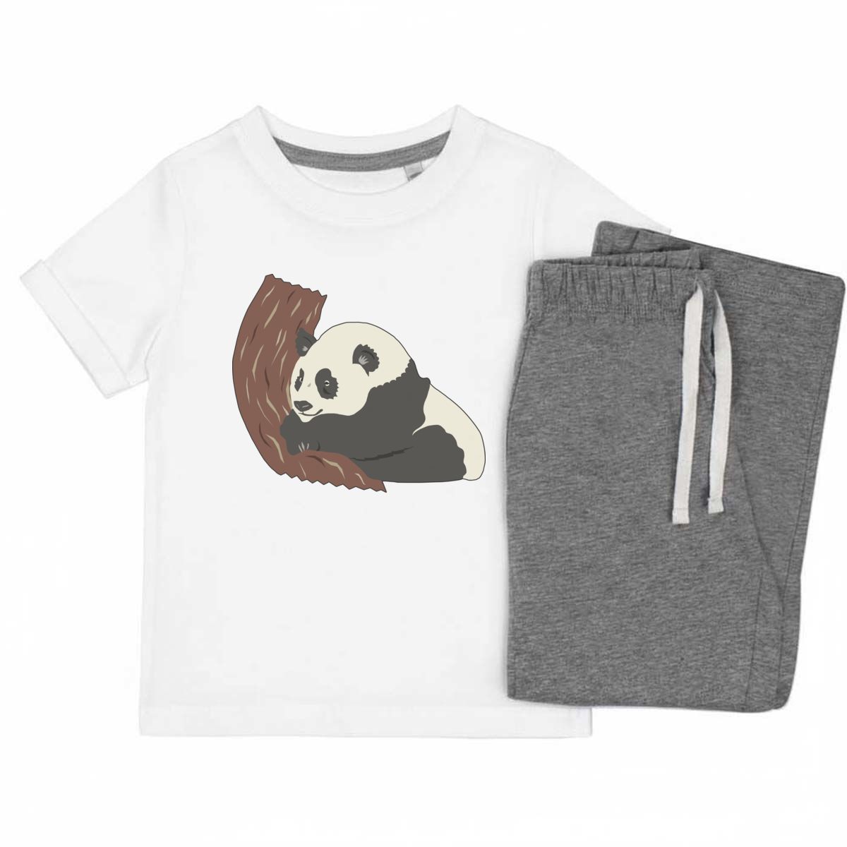 'Sleepy Panda' Kids Cotton Pyjama Set – Comfortable Children's Nightwear, Sleepwear and Loungewear -  Unisex for Boys and Girls - Grey, 9-10 Years (KP00038848)