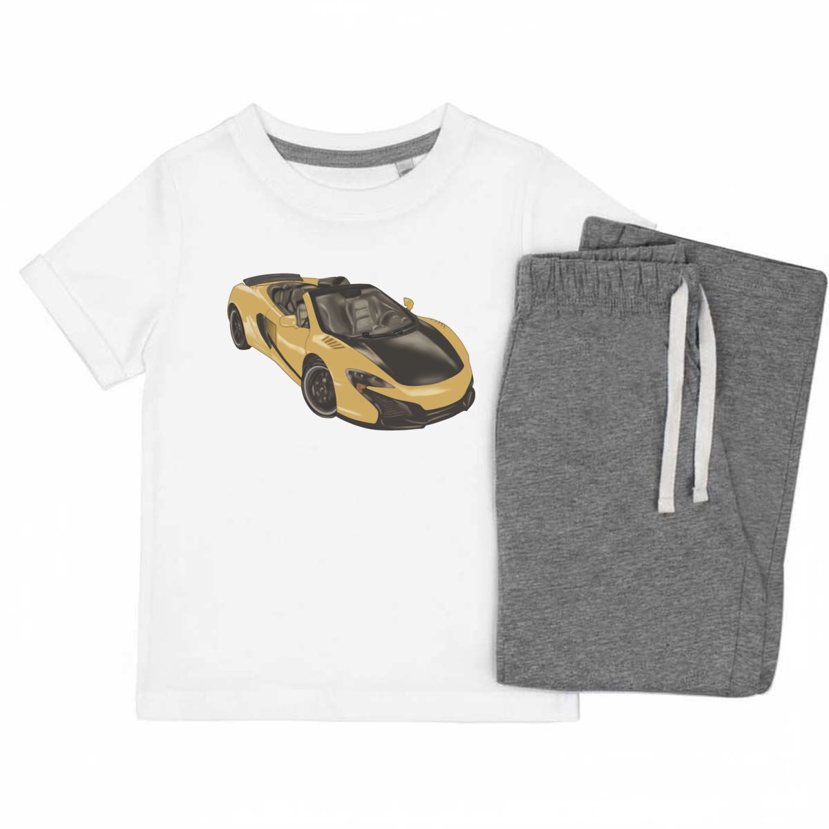 'Sports Car' Kids Cotton Pyjama Set – Comfortable Children's Nightwear, Sleepwear and Loungewear -  Unisex for Boys and Girls - Grey, 9-10 Years (KP00055464)