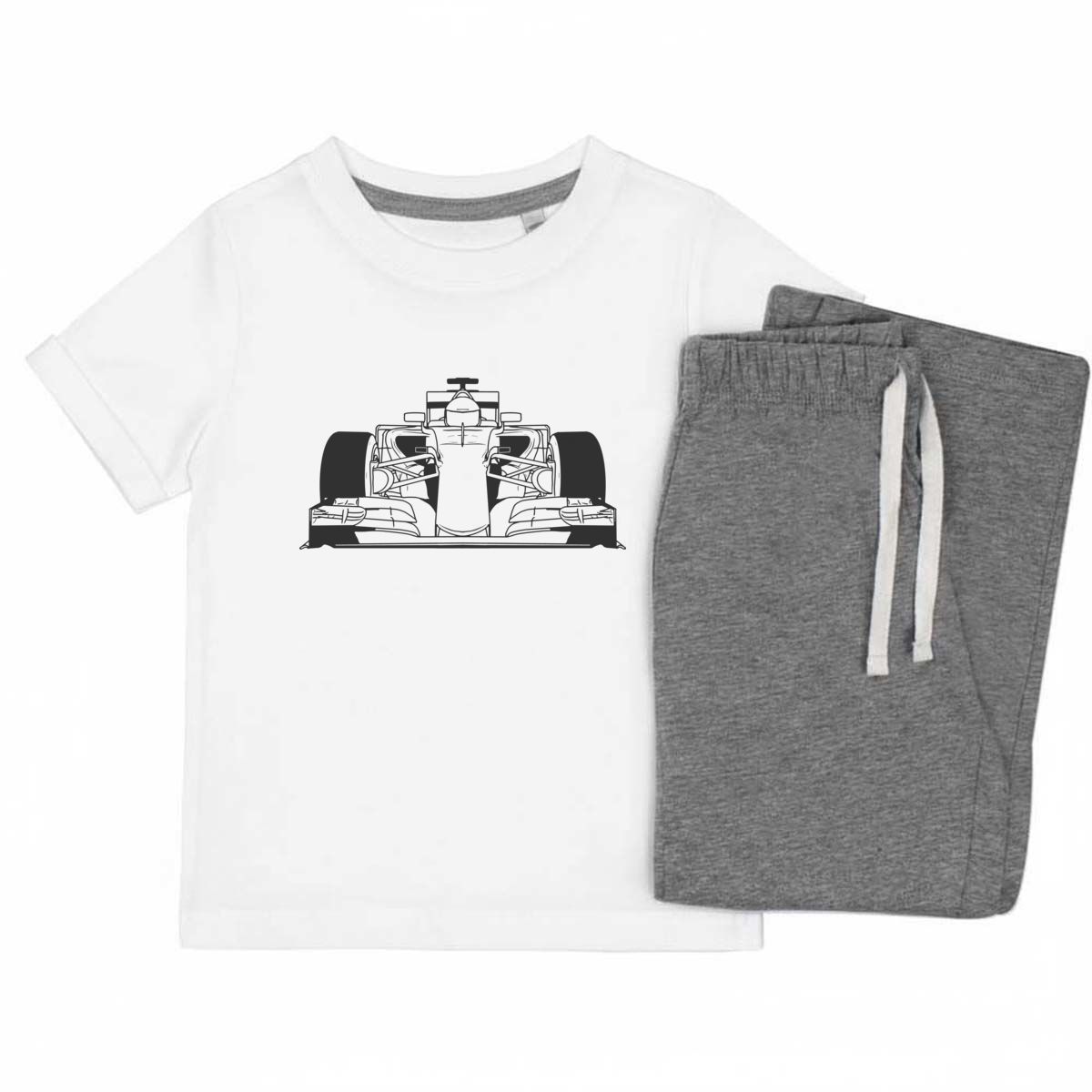 'Sports Race Car' Kids Cotton Pyjama Set – Comfortable Children's Nightwear, Sleepwear and Loungewear -  Unisex for Boys and Girls - Grey, 9-10 Years (KP00074227)