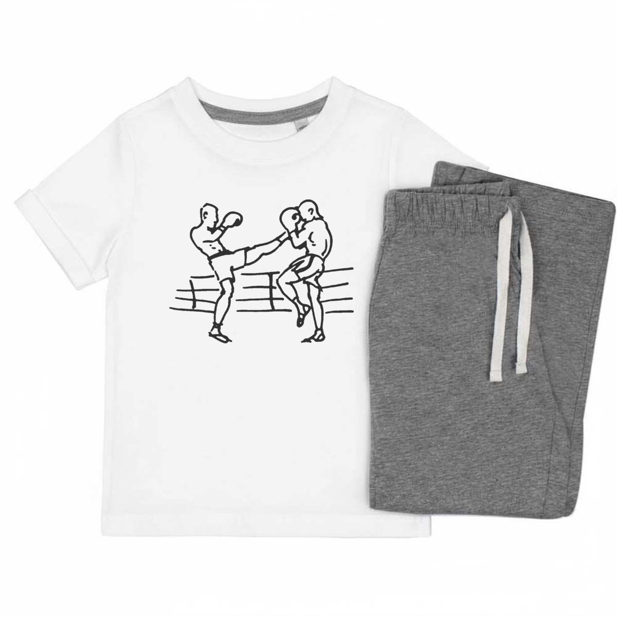 'Kick Boxing' Kids Cotton Pyjama Set – Comfortable Children's Nightwear, Sleepwear and Loungewear -  Unisex for Boys and Girls - Grey, 9-10 Years (KP00113189)