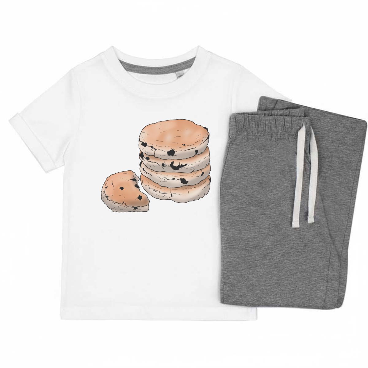 'Welsh Cakes' Kids Cotton Pyjama Set – Comfortable Children's Nightwear, Sleepwear and Loungewear -  Unisex for Boys and Girls - Grey, 9-10 Years (KP00113399)