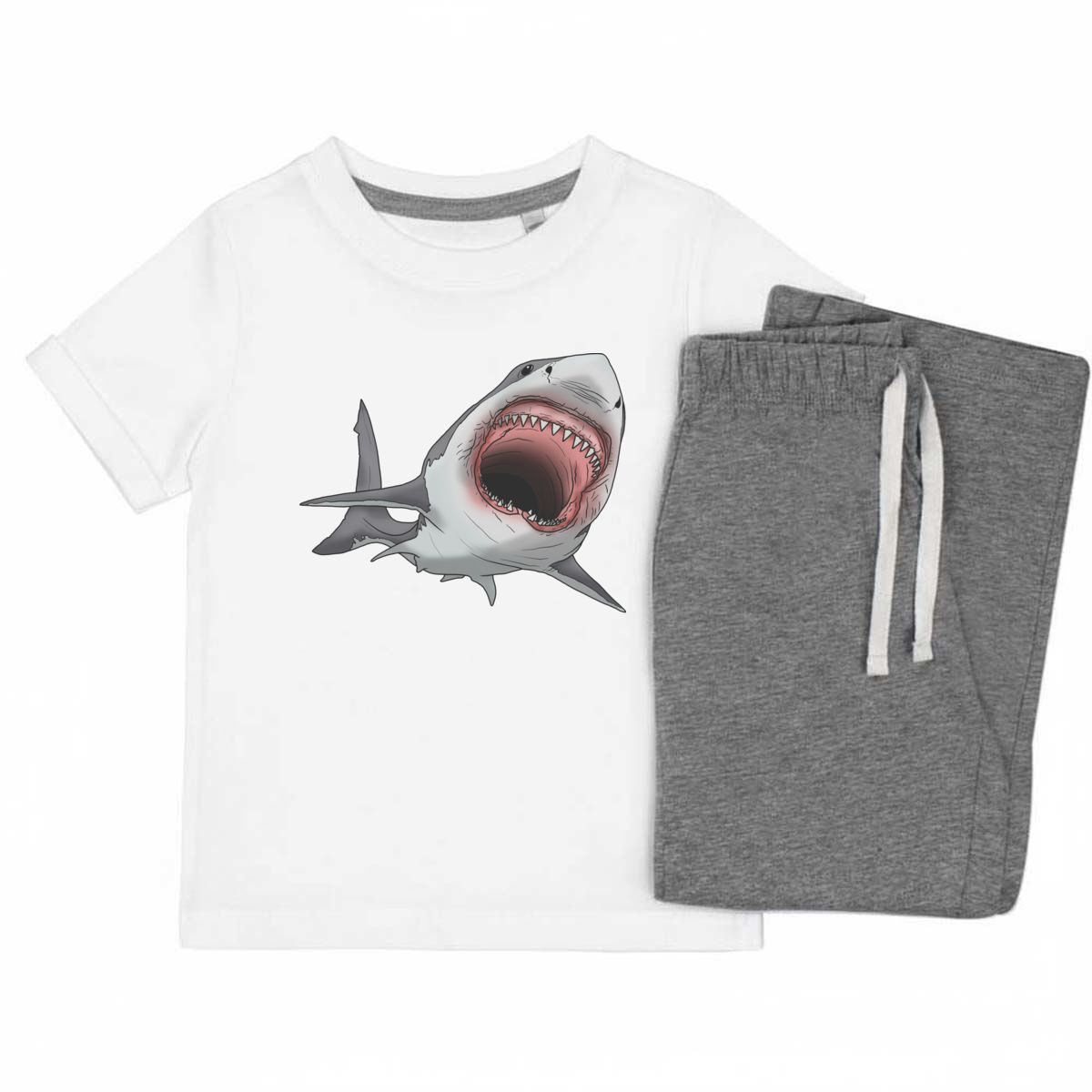 'Great White Shark Bite' Kids Cotton Pyjama Set – Comfortable Children's Nightwear, Sleepwear and Loungewear -  Unisex for Boys and Girls - Grey, 9-10 Years (KP00116475)