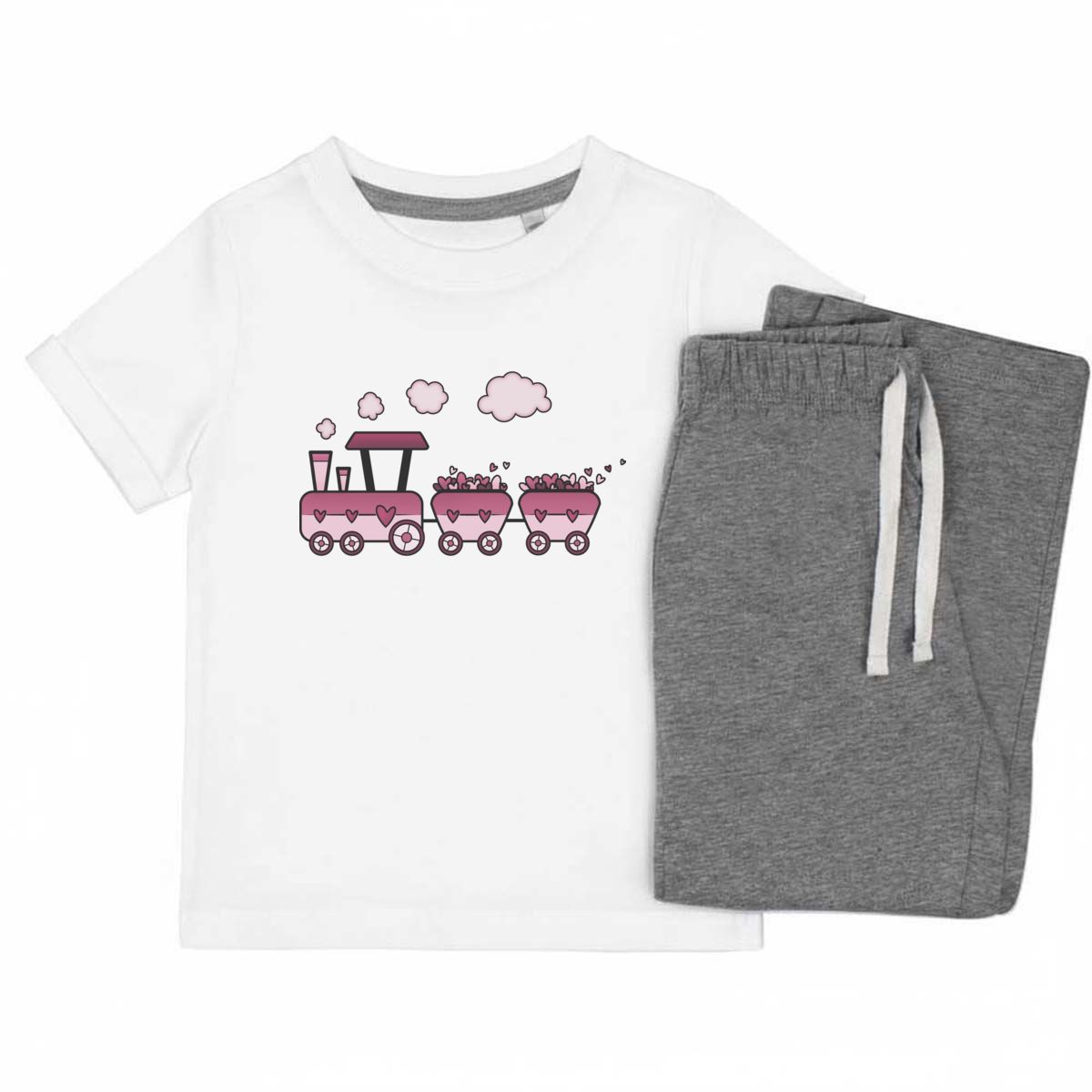'Love Train' Kids Cotton Pyjama Set – Comfortable Children's Nightwear, Sleepwear and Loungewear -  Unisex for Boys and Girls - Grey, 9-10 Years (KP00120394)