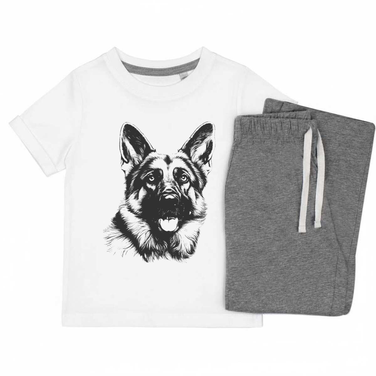 'German Shepherd dog' Kids Cotton Pyjama Set – Comfortable Children's Nightwear, Sleepwear and Loungewear -  Unisex for Boys and Girls - Grey, 9-10 Years (KP00125549)