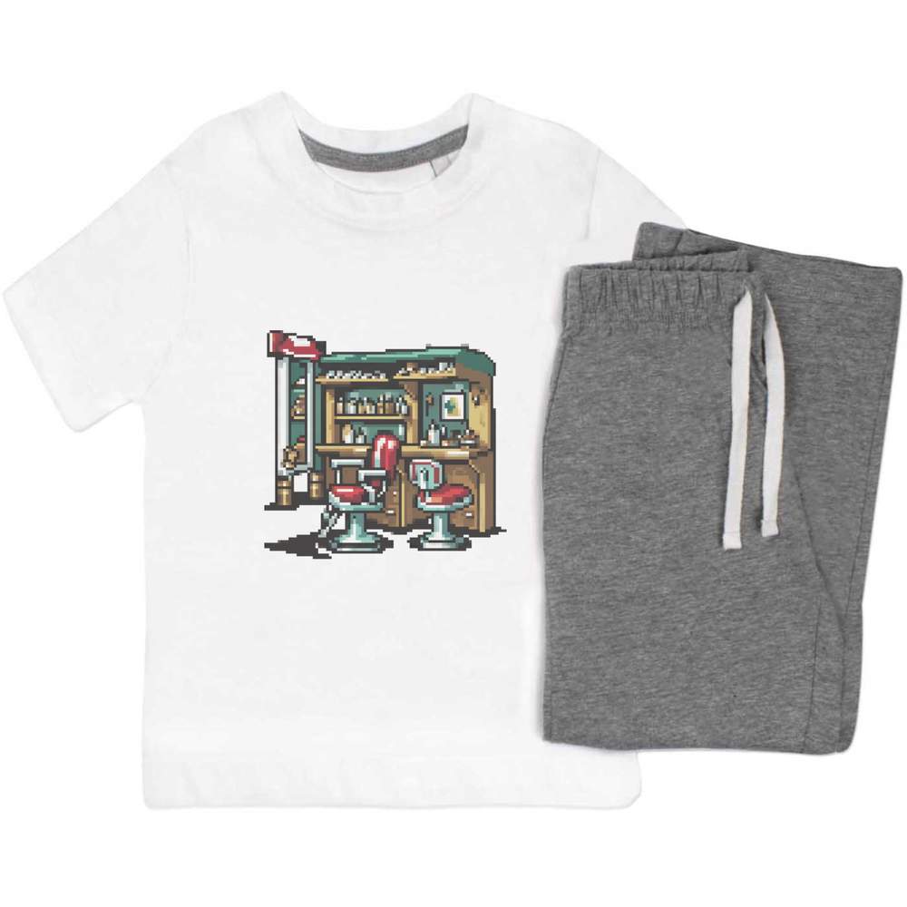 'Barber Shop Decor Pixel Art' Kids Nightwear / Pyjama Set (KP045229) - Picture 9 of 10