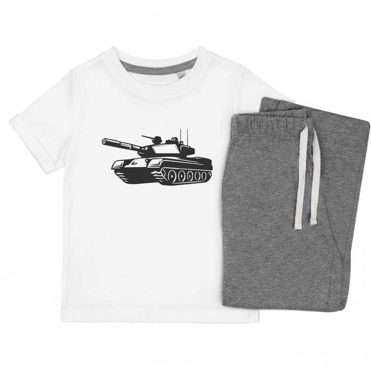 'Army War Tank' Kids Cotton Pyjama Set - Grey, 9-10 Years - Children's Nightwear / Sleepwear for Boys and Girls (KP00153768)