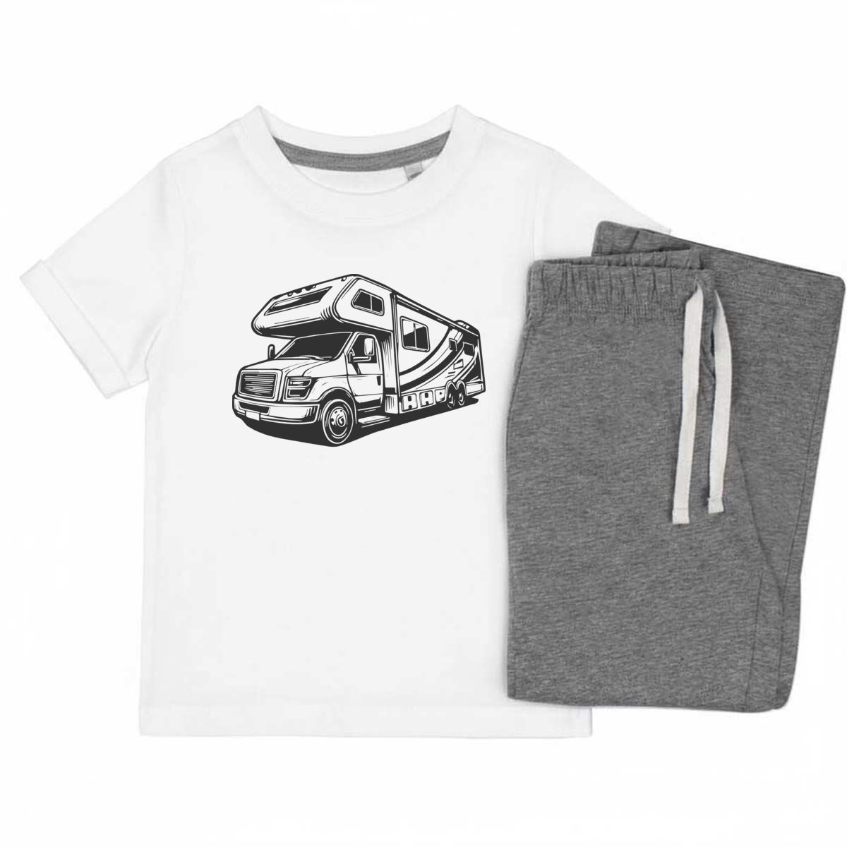 'Motor Home' Kids Cotton Pyjama Set – Comfortable Children's Nightwear, Sleepwear and Loungewear -  Unisex for Boys and Girls - Grey, 9-10 Years (KP00153956)