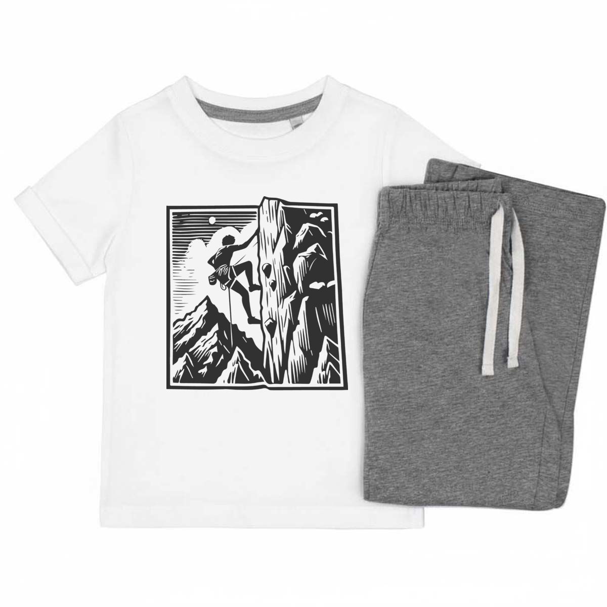 'Mountain Rock Climbing' Kids Cotton Pyjama Set – Comfortable Children's Nightwear, Sleepwear and Loungewear -  Unisex for Boys and Girls - Grey, 9-10 Years (KP00154004)