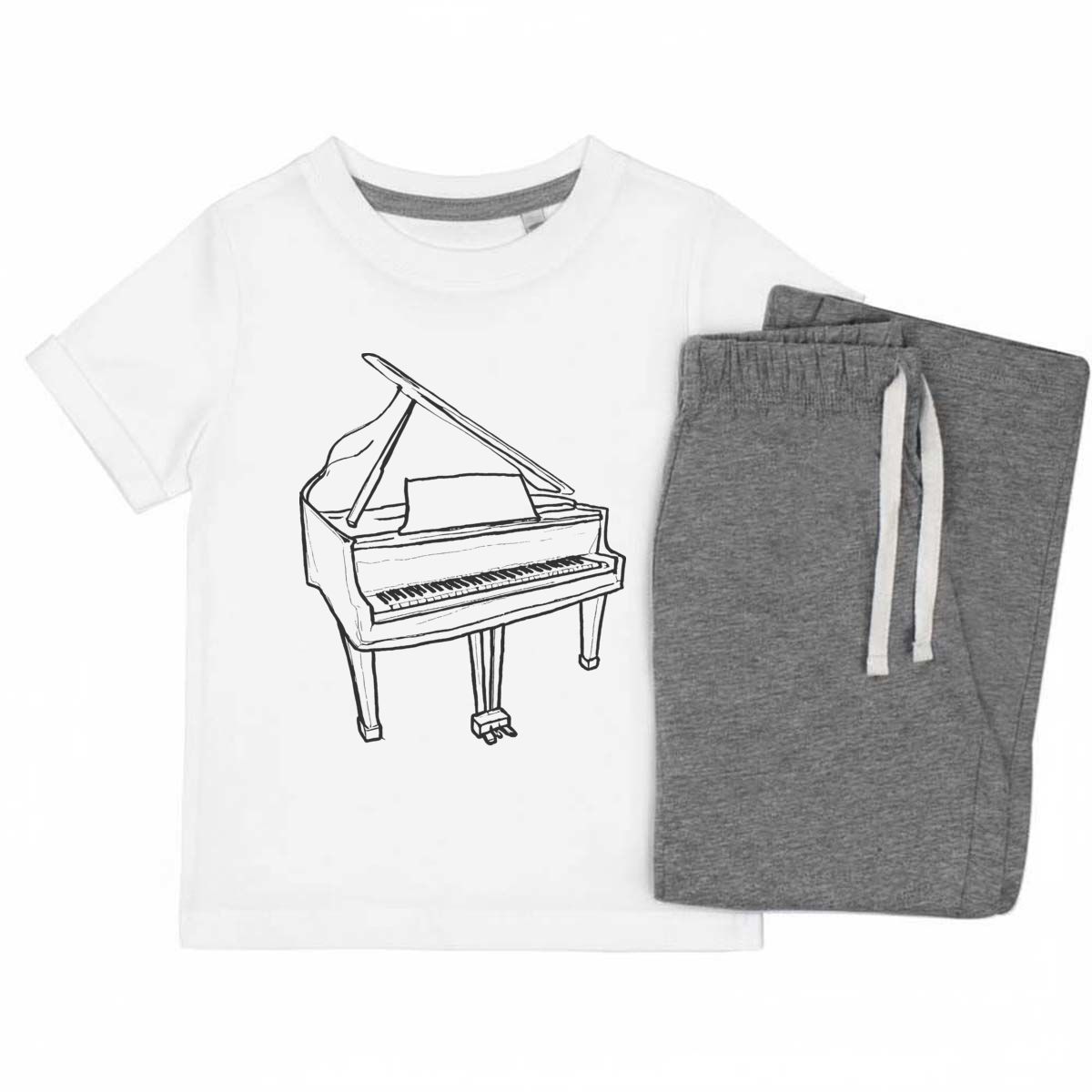 'Grand Piano' Kids Cotton Pyjama Set – Comfortable Children's Nightwear, Sleepwear and Loungewear -  Unisex for Boys and Girls - Grey, 9-10 Years (KP00156932)