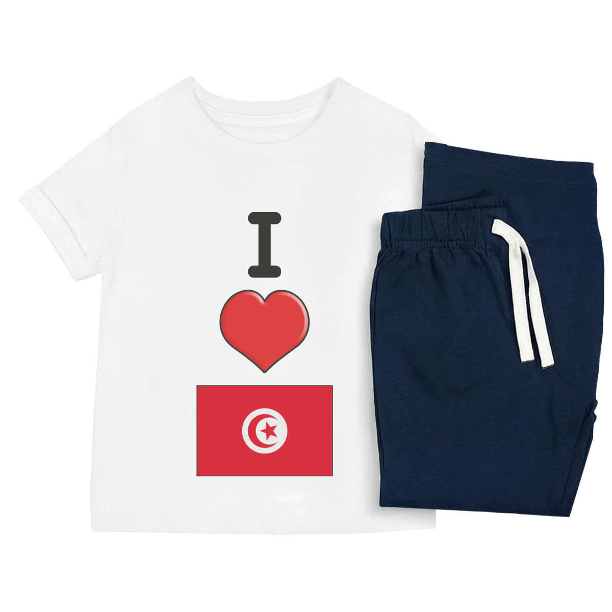 'I Love Tunisia' Kids Cotton Pyjama Set – Comfortable Children's Nightwear, Sleepwear and Loungewear -  Unisex for Boys and Girls - Navy, 3-4 Years (KP00209730)