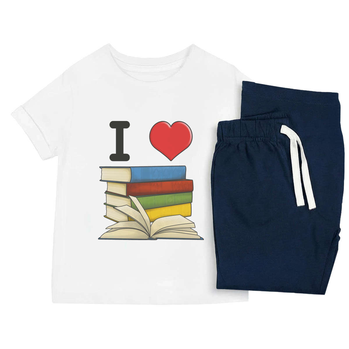 'I Love Books' Kids Cotton Pyjama Set – Comfortable Children's Nightwear, Sleepwear and Loungewear -  Unisex for Boys and Girls - Navy, 3-4 Years (KP00209797)