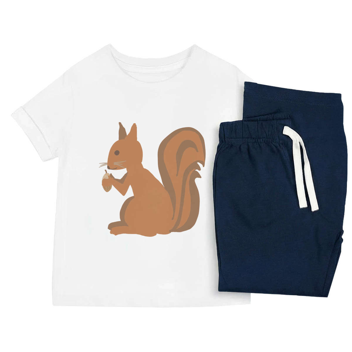 'Squirrel With Acorn' Kids Cotton Pyjama Set - Navy, 3-4 Years - Children's Nightwear / Sleepwear for Boys and Girls (KP00216916)