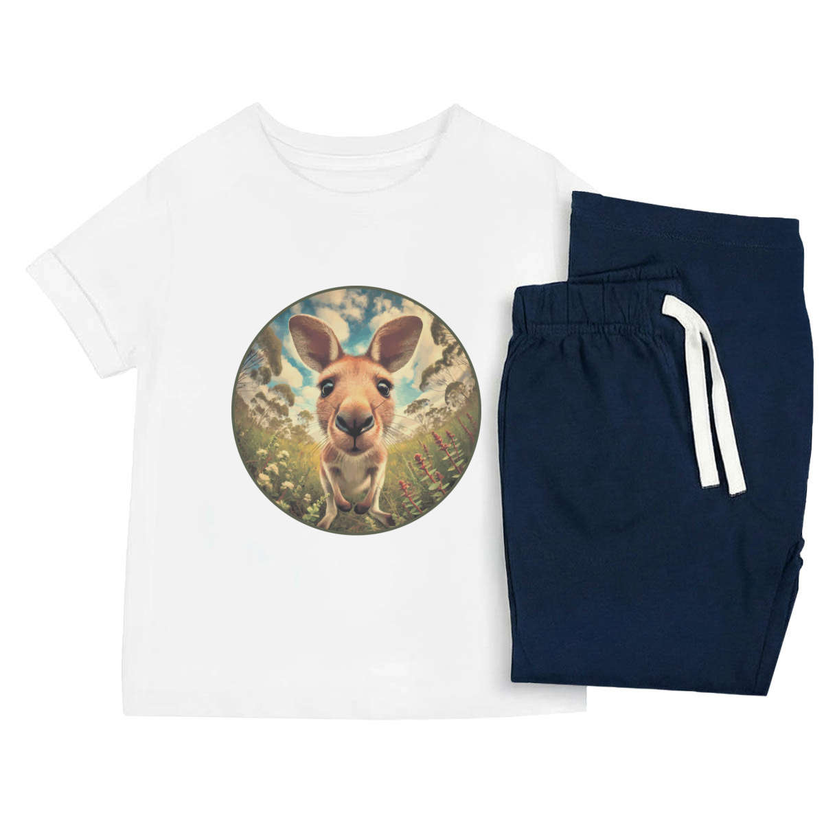 'Trail Cam Kangaroo' Kids Cotton Pyjama Set - Navy, 3-4 Years - Children's Nightwear / Sleepwear for Boys and Girls (KP00218284)