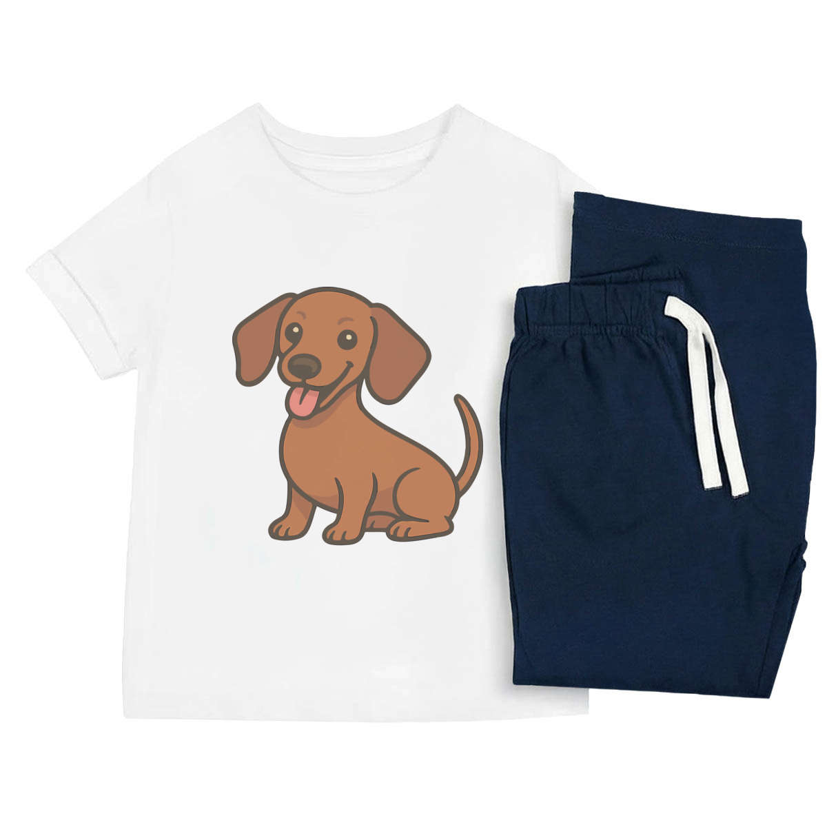 'Miniature Dachshund Dog' Kids Cotton Pyjama Set – Comfortable Children's Nightwear, Sleepwear and Loungewear -  Unisex for Boys and Girls - Navy, 3-4 Years (KP00220545)
