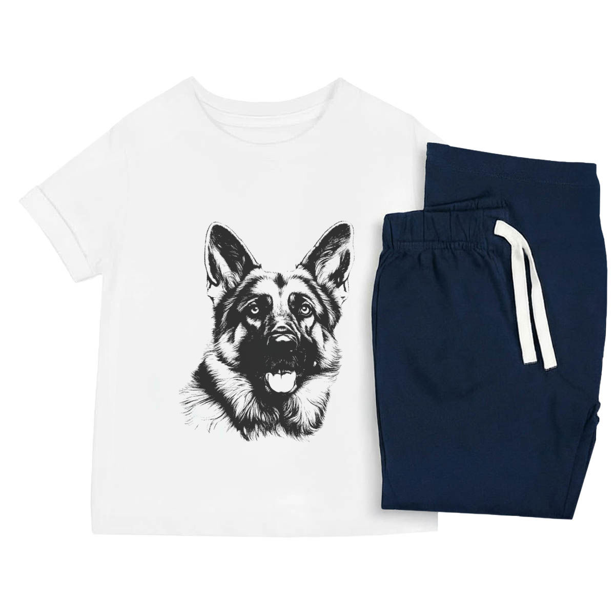 'German Shepherd dog' Kids Cotton Pyjama Set – Comfortable Children's Nightwear, Sleepwear and Loungewear -  Unisex for Boys and Girls - Navy, 5-6 Years (KP00318093)