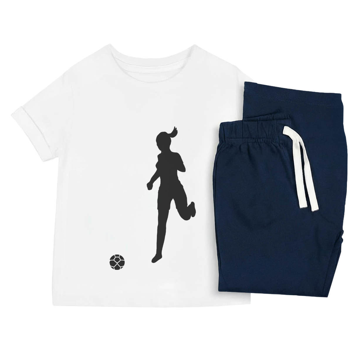 'Female Football Player' Kids Cotton Pyjama Set – Comfortable Children's Nightwear, Sleepwear and Loungewear -  Unisex for Boys and Girls - Navy, 5-6 Years (KP00323115)