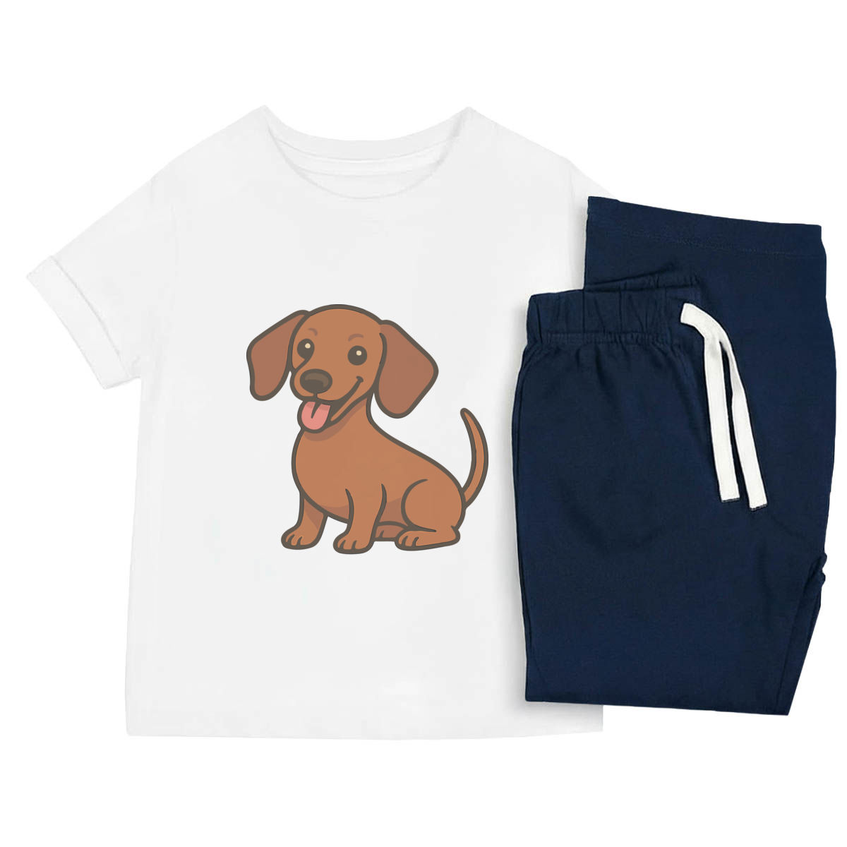 'Miniature Dachshund Dog' Kids Cotton Pyjama Set – Comfortable Children's Nightwear, Sleepwear and Loungewear -  Unisex for Boys and Girls - Navy, 5-6 Years (KP00391007)