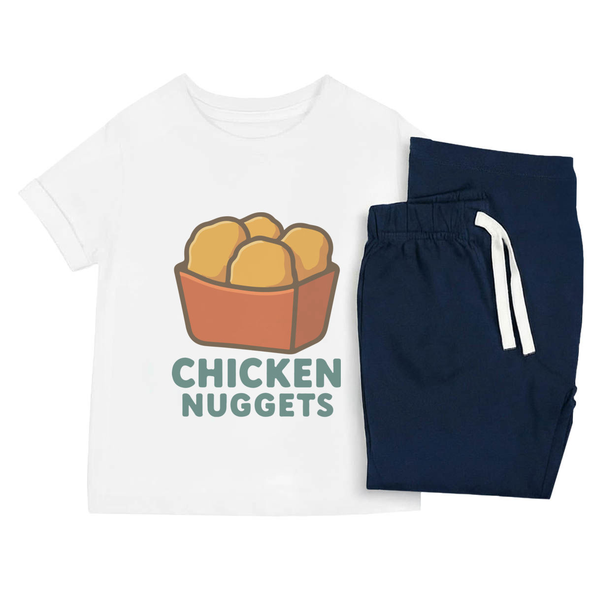 'Chicken Nuggets' Kids Cotton Pyjama Set – Comfortable Children's Nightwear, Sleepwear and Loungewear -  Unisex for Boys and Girls - Navy, 5-6 Years (KP00400967)