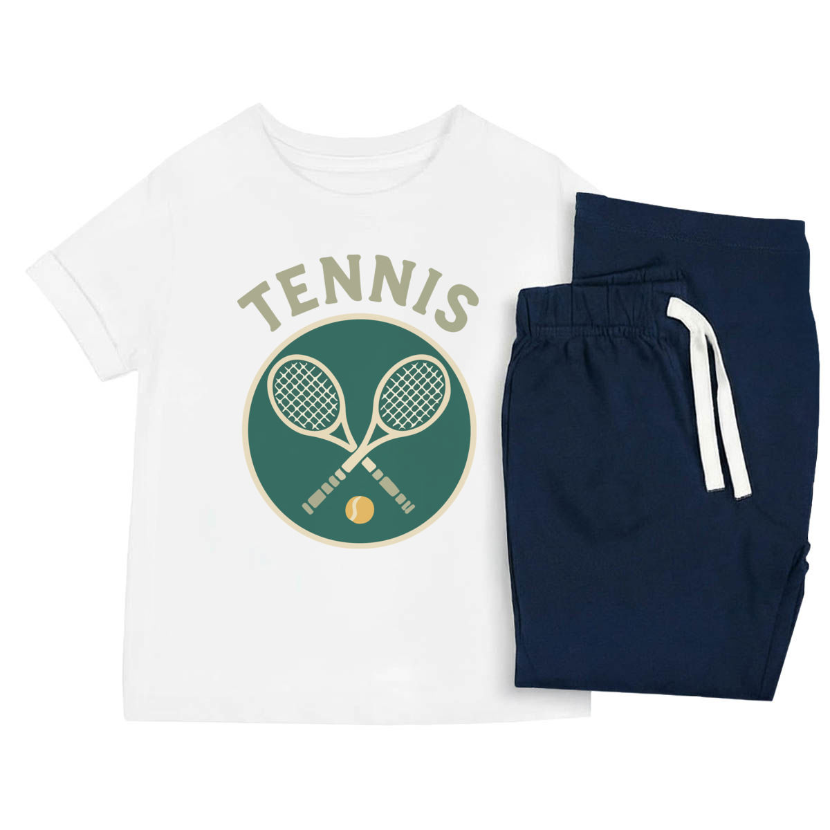 'Tennis Rackets' Kids Cotton Pyjama Set – Comfortable Children's Nightwear, Sleepwear and Loungewear -  Unisex for Boys and Girls - Navy, 7-8 Years (KP00399046)