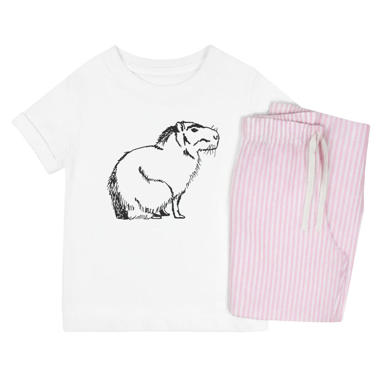'Sitting Capybara' Kids Cotton Pyjama Set – Comfortable Children's Nightwear, Sleepwear and Loungewear -  Unisex for Boys and Girls - Pink, 11-13 Years (KP00252248)